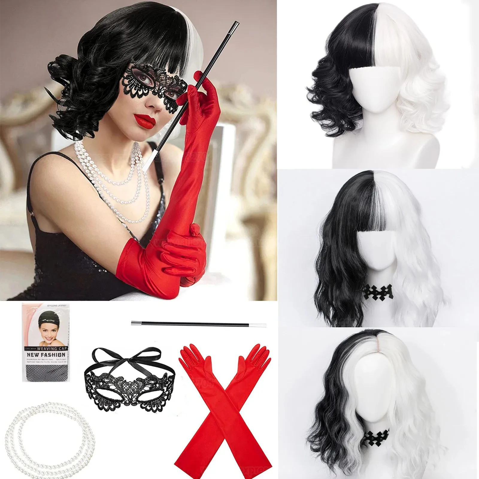 Cosplay Anime White Hair - Parrucca Cosplay Cruella de Vil Anime,
